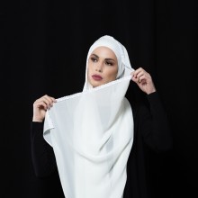 OVEA HIJAB OFF-WHITE CHIFFON AND EMBROIDERED FRENCH LACE