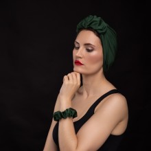 LANA-LATIFA OVEA TURBAN VERT MALACHITE SATINÉ