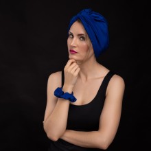 MOZA-MALIKA OVEA TURBAN BLEU SAPHIR SATINÉ