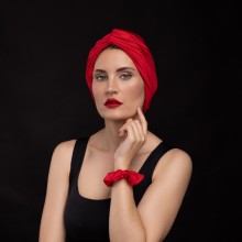 MOZA-MALIKA OVEA TURBAN ROUGE RUBIS SATINÉ