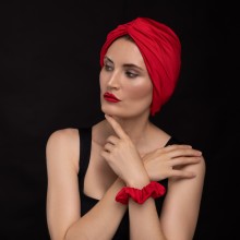 MOZA-MALIKA OVEA TURBAN ROUGE RUBIS SATINÉ