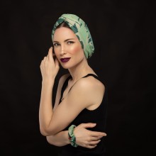 MOZA OVEA PRINTED FOREST GREEN SHINY TURBAN